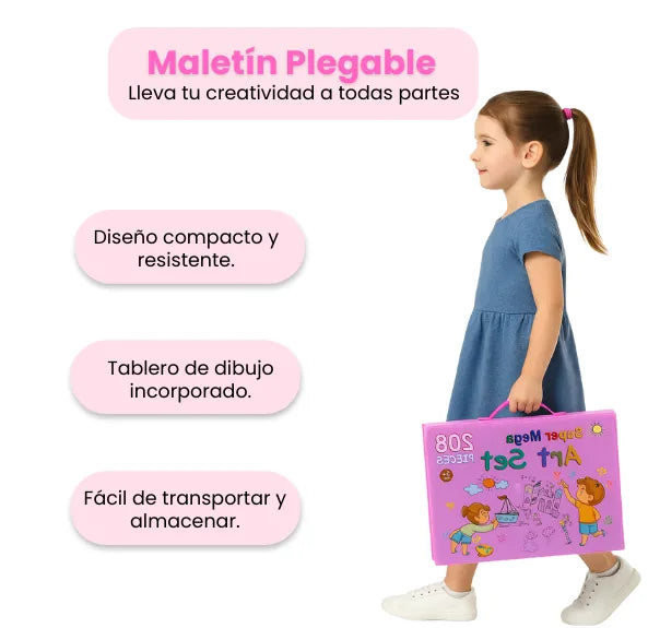 Set de Arte 208 Piezas Maletín Incluye Colores, Marcadores, Crayones y Acuarelas para Niños y Niñas