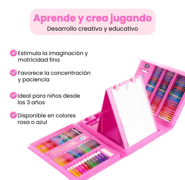 Set de Arte 208 Piezas Maletín Incluye Colores, Marcadores, Crayones y Acuarelas para Niños y Niñas