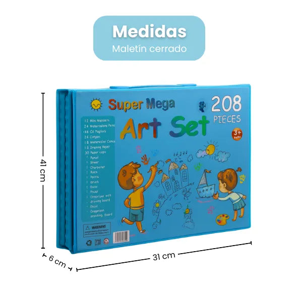 Set de Arte 208 Piezas Maletín Incluye Colores, Marcadores, Crayones y Acuarelas para Niños y Niñas