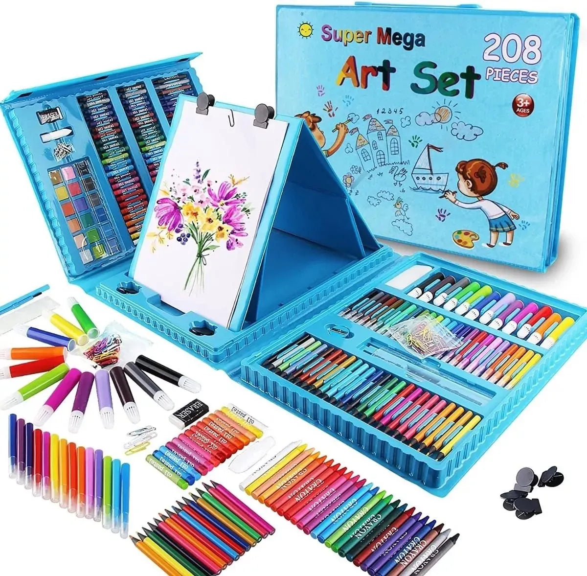 Set de Arte 208 Piezas Maletín Incluye Colores, Marcadores, Crayones y Acuarelas para Niños y Niñas